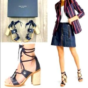 RAG & BONE Women's Eden Navy Leather Block Heel Sandal Size 38.5 (US 8.5) $450